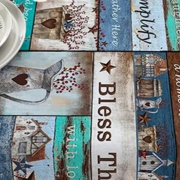 Vintage Wooden Barn Star Table Runner with Blessing‎ Slogan. 13x72. New NWT. - Picture 2 of 7